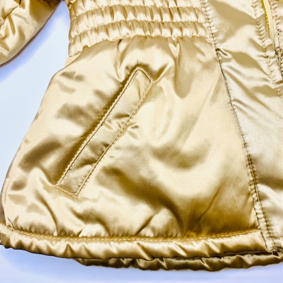 Girls Young Hearts holiday shiny gold festive puffer zip/snap fur lined hoodie - Picture 4 of 12
